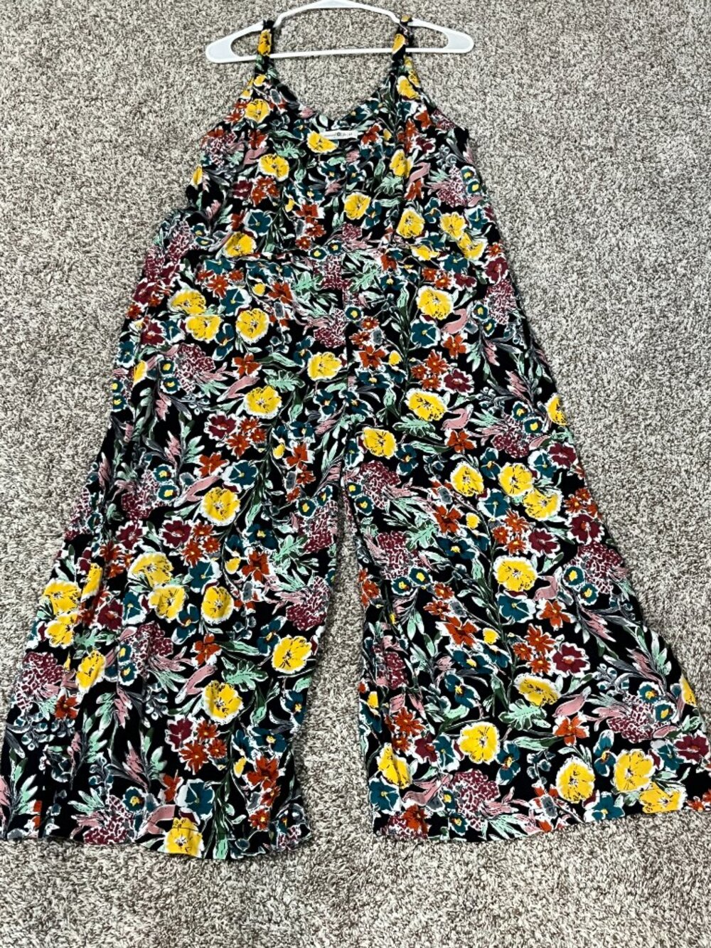 Natural Life Floral Wide Leg Jumpsuit Boho Rayon Pockets Adjustable Strap XS - Picture 3 of 14